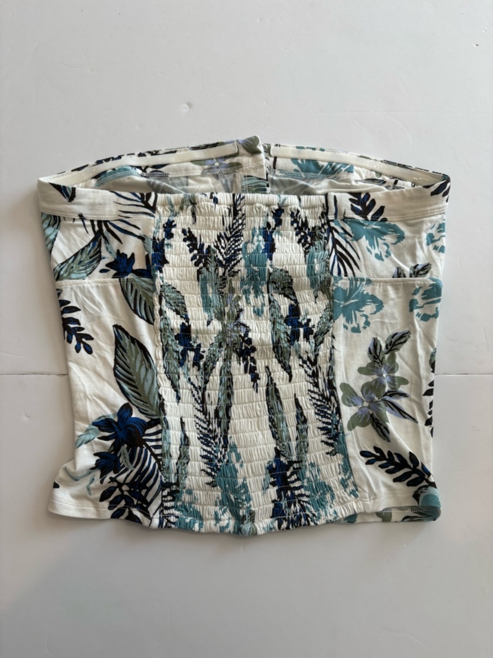 We the Free Smocked Strapless Tube Top with Teal & Navy Floral Print NWT Large - Picture 3 of 5